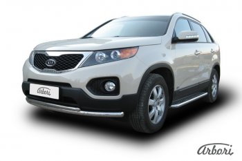 17 099 р. Защита переднего бампера Arbori (нержавейка, 2 трубы d57 и 42 mm) KIA Sorento XM дорестайлинг (2009-2012)  с доставкой в г. Воронеж. Увеличить фотографию 2