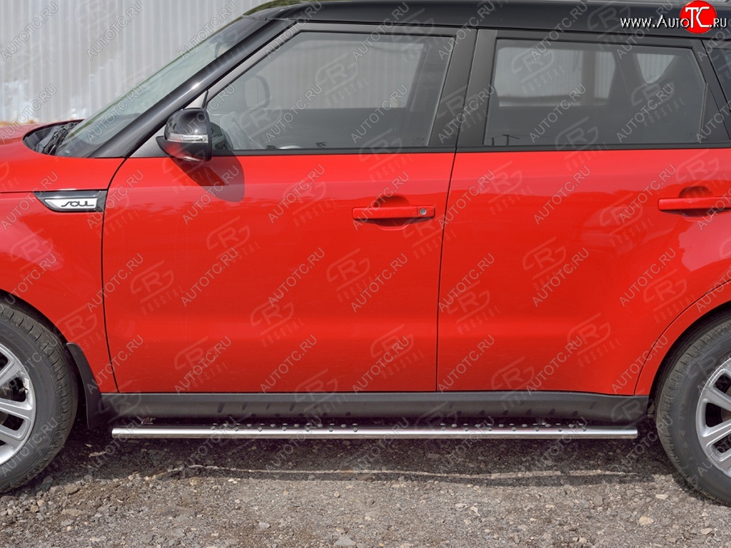 16 649 р. Защита порогов из овальной трубы d75x42 мм с проступью Russtal KIA Soul PS дорестайлинг (2014-2016)  с доставкой в г. Воронеж
