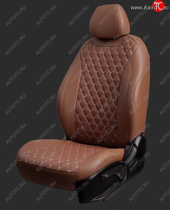 19 699 р. Чехлы для сидений Lord Autofashion Байрон (экокожа, спинка 60/40, 3 г-образных подголовника)  KIA Soul  SK3 (2018-2022) (Коричневый, вставка коричневая, строчка бежевая)  с доставкой в г. Воронеж