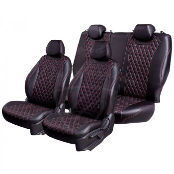 18 549 р. Чехлы для сидений Lord Autofashion Байрон (экокожа)  KIA Spectra (2000-2009) (Черный, вставка черная, строчка красная)  с доставкой в г. Воронеж. Увеличить фотографию 7
