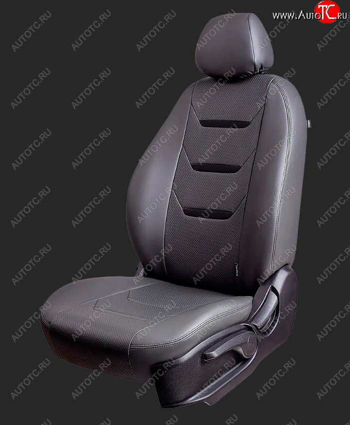 7 549 р. Чехлы для сидений Lord Autofashion Турин 2 (экокожа)  KIA Spectra (2000-2009) (Серый, вставка серая/черная, строчка черная)  с доставкой в г. Воронеж