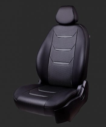 11 899 р. Чехлы для сидений Lord Autofashion Турин 2 (экокожа, спинка 60/40, 3 П-образных подголовника) KIA Spectra (2000-2009) (Черный, вставка черная/серая, строчка серая)  с доставкой в г. Воронеж. Увеличить фотографию 2