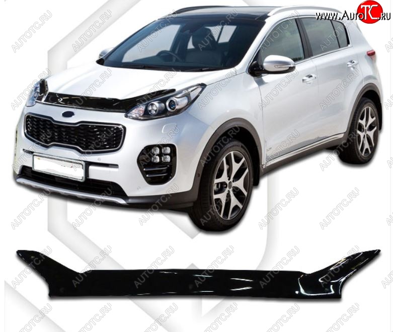 2 079 р. Дефлектор капота CA-Plastiс  KIA Sportage  4 QL (2016-2022) дорестайлинг, рестайлинг (Classic черный, Без надписи)  с доставкой в г. Воронеж