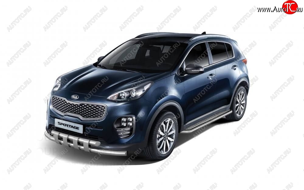 27 449 р. Порожки для ног из трубы Ø51 с алюминиевой площадкой Petroil Tuning  KIA Sportage  4 QL (2016-2022) дорестайлинг, рестайлинг (Нержавеющая полированная сталь)  с доставкой в г. Воронеж