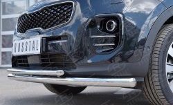 16 999 р. Защита переднего бампера (2 трубыØ63 и 42 мм, нержавейка) SLITKOFF  KIA Sportage  4 QL (2016-2018) дорестайлинг  с доставкой в г. Воронеж. Увеличить фотографию 4