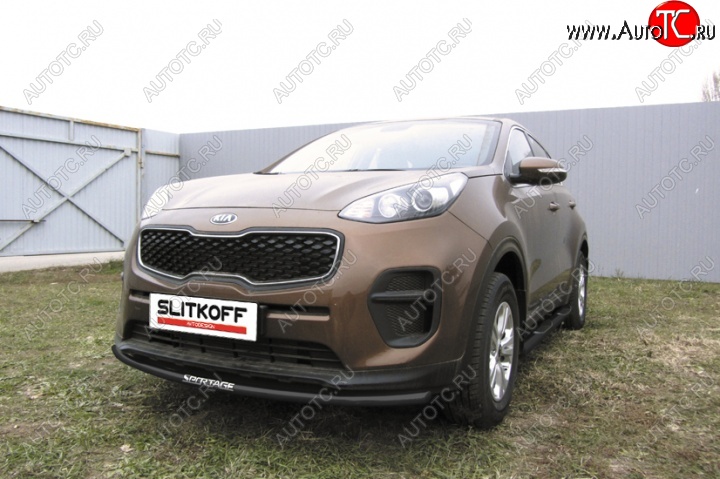 7 549 р. Защита переднего бампера из трубы d42 Slitkoff (с надписью )  KIA Sportage  4 QL (2016-2018) дорестайлинг (Цвет: серебристый)  с доставкой в г. Воронеж