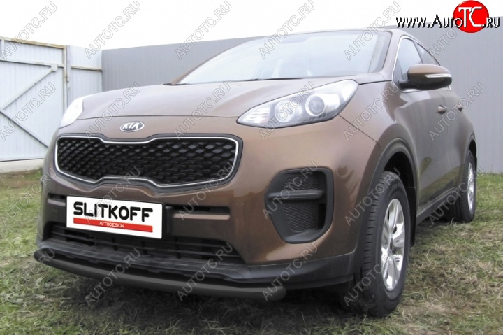 9 999 р. Защита переднего бампера из трубы d57 Slitkoff (короткая)  KIA Sportage  4 QL (2016-2018) дорестайлинг (Цвет: серебристый)  с доставкой в г. Воронеж