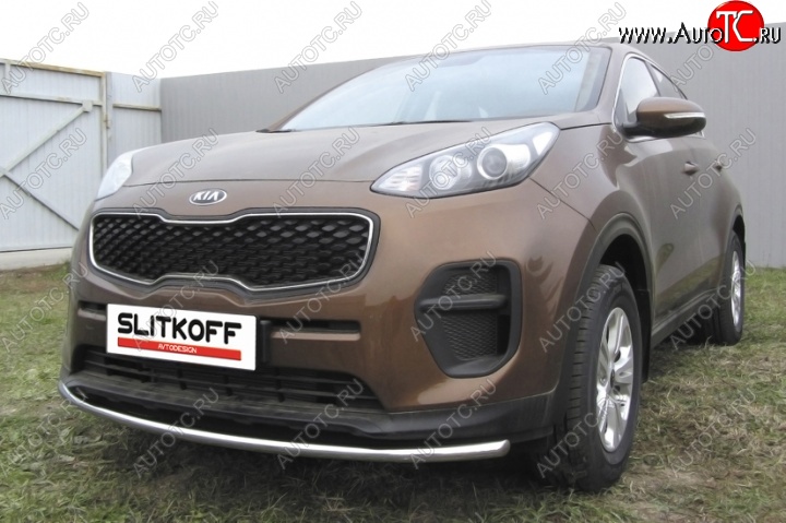 11 949 р. Одинарная защита переднего бампера диаметром 42 мм Slitkoff  KIA Sportage  4 QL (2016-2018) дорестайлинг (Нержавейка, Полированная)  с доставкой в г. Воронеж