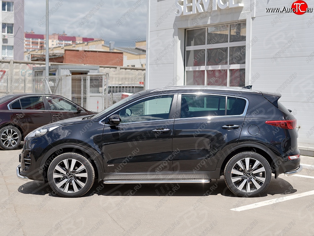 35 549 р. Порожки для ног (Ø42) SLITKOFF  KIA Sportage  4 QL (2016-2018) дорестайлинг (лист - нержавейка, профиль - нержавейка)  с доставкой в г. Воронеж