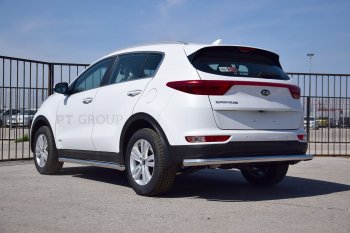 16 989 р. Защита заднего бампера PT GROUP одинарная Ø63мм (НПС) KIA Sportage 2016-2018)  KIA Sportage  4 QL (2016-2018) дорестайлинг (Нержавеющая полированная сталь)  с доставкой в г. Воронеж. Увеличить фотографию 2