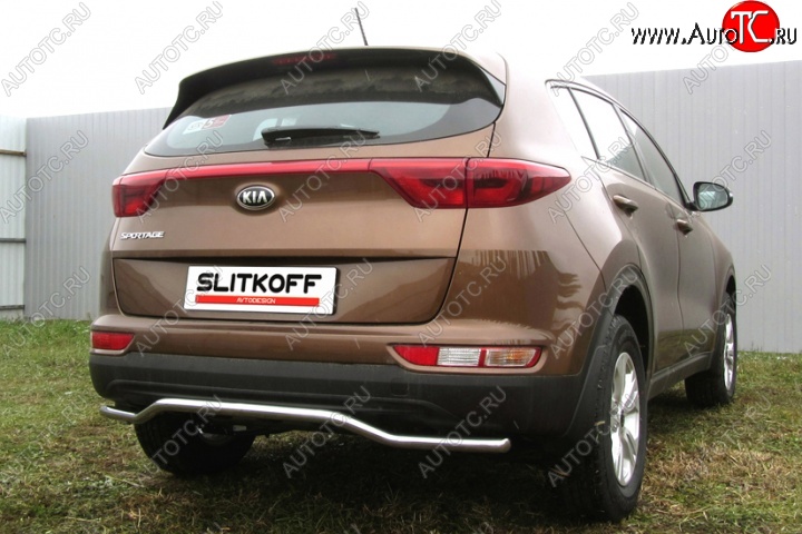 11 449 р. Защита заднего бампера из изогнутой трубы диаметром 42 мм Slitkoff  KIA Sportage  4 QL (2016-2018) дорестайлинг (Нержавейка, Полированная)  с доставкой в г. Воронеж