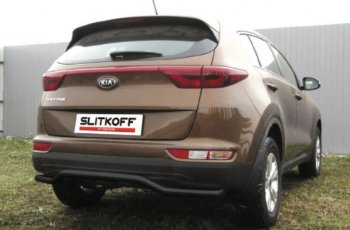 8 349 р. Защита заднего бампера Slitkoff (Ø 57, волна)  KIA Sportage  4 QL (2016-2018) дорестайлинг (Сталь с полимерным покрытием. Цвет: черный)  с доставкой в г. Воронеж. Увеличить фотографию 2