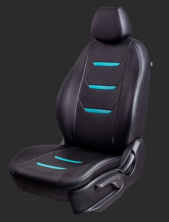 10 399 р. Чехлы для сидений Lord Autofashion Турин 2 (экокожа, спинка 40/60, подлокотник, 2 П- и 3 Г-образных подголовника)  KIA Sportage  4 QL (2016-2018) дорестайлинг (Черный, вставка черная/бирюзовая, строчка бирюзовая)  с доставкой в г. Воронеж. Увеличить фотографию 2