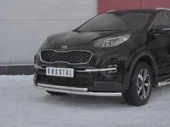 20 849 р. Защита переднего бампера (2 трубы Ø63 и 42 мм, нержавейка) SLITKOFF  KIA Sportage  4 QL (2018-2022) рестайлинг  с доставкой в г. Воронеж. Увеличить фотографию 2