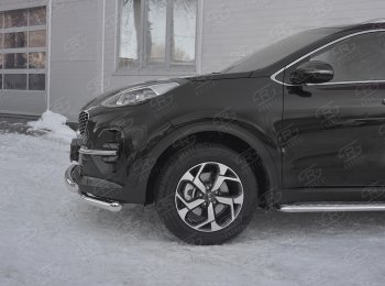 26 999 р. Защита переднего бампера (2 трубы Ø63 мм с клыками, нержавейка) SLITKOFF  KIA Sportage  4 QL (2018-2022) рестайлинг  с доставкой в г. Воронеж. Увеличить фотографию 2