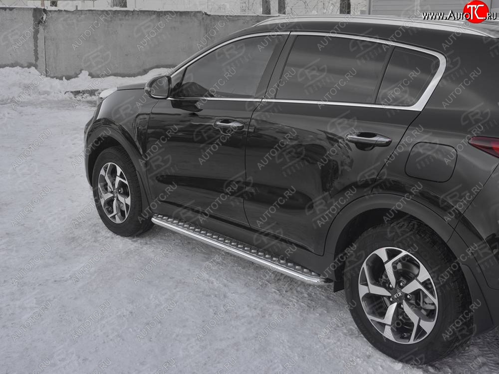 24 649 р. Порожки для ног SLITKOFF (Ø42 мм)  KIA Sportage  4 QL (2018-2022) рестайлинг (Лист алюминиевый, труба - нержавейка)  с доставкой в г. Воронеж