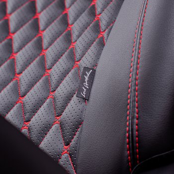 13 949 р. Чехлы для сидений Lord Autofashion Байрон (экокожа, раздельная спинка, с подлокотником, 2 П + 1 Г-образные подголовники)  KIA Sportage  4 QL (2018-2022) рестайлинг (Черный, вставка черная, строчка красная)  с доставкой в г. Воронеж. Увеличить фотографию 2