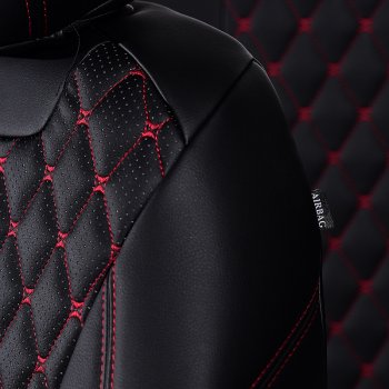 13 949 р. Чехлы для сидений Lord Autofashion Байрон (экокожа, раздельная спинка, с подлокотником, 2 П + 1 Г-образные подголовники)  KIA Sportage  4 QL (2018-2022) рестайлинг (Черный, вставка черная, строчка красная)  с доставкой в г. Воронеж. Увеличить фотографию 4