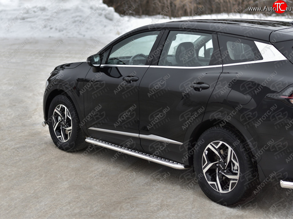 21 999 р. Защита порогов (кроме STYLE и X-LINE, труба d42мм.) SLITKOFF  KIA Sportage  5 NQ5 (2021-2025) (Лист алюминий/профиль нержавейка)  с доставкой в г. Воронеж