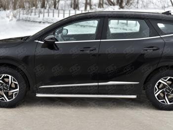 21 999 р. Защита порогов (кроме STYLE и X-LINE, труба d42мм.) SLITKOFF  KIA Sportage  5 NQ5 (2021-2025) (Лист алюминий/профиль нержавейка)  с доставкой в г. Воронеж. Увеличить фотографию 2
