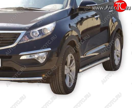 10 899 р. Защита порогов ТехноСфера (Техно Сфера) (Сталь с покрытием, 63.5 mm)  KIA Sportage  3 SL (2010-2016) дорестайлинг, рестайлинг (цвет: Серебристый)  с доставкой в г. Воронеж