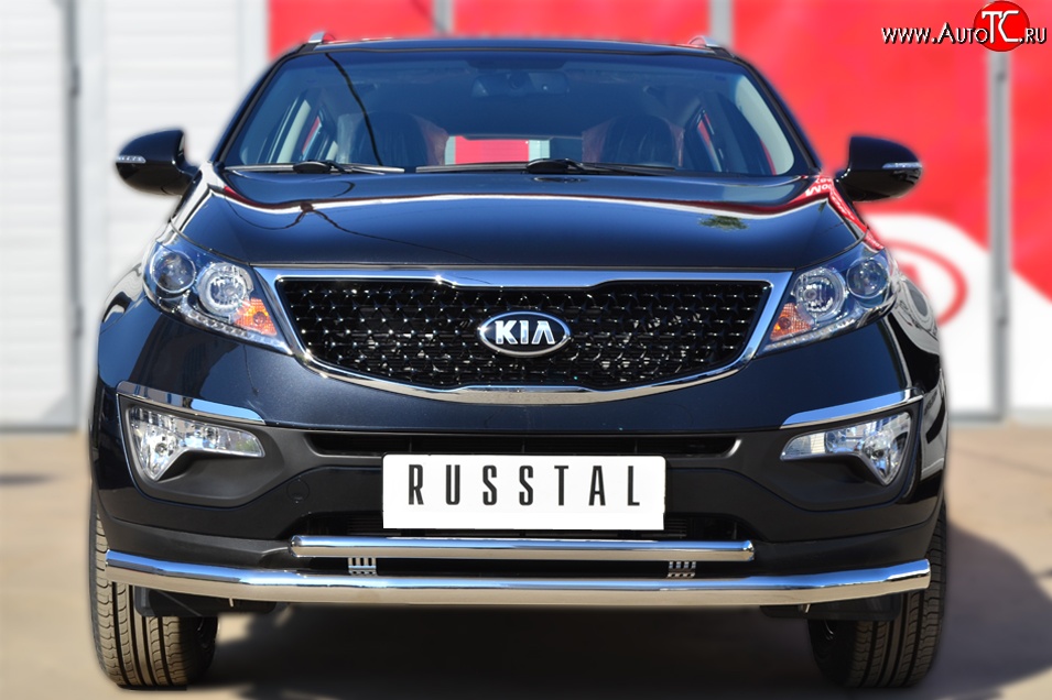 18 699 р. Защита переднего бампера (2 трубыØ63 и 42 мм, нержавейка) SLITKOFF  KIA Sportage  3 SL (2010-2014) дорестайлинг  с доставкой в г. Воронеж