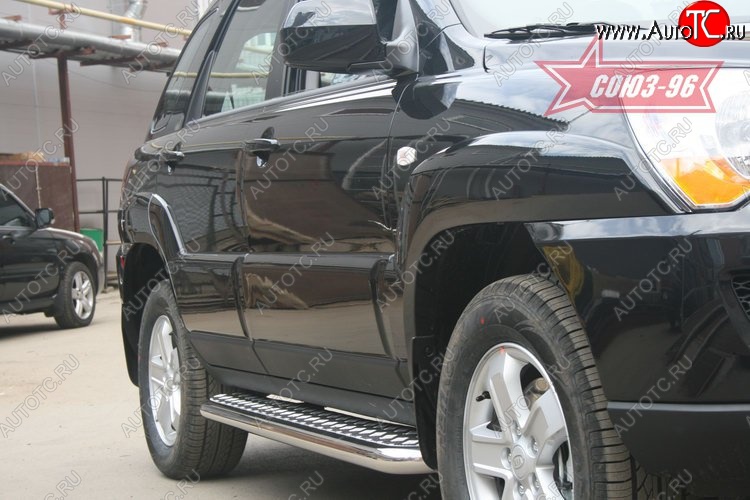 14 849 р. Защита порогов с листом рестайлинг Souz-96 (d60).  KIA Sportage  2 JE,KM (2004-2008) дорестайлинг  с доставкой в г. Воронеж