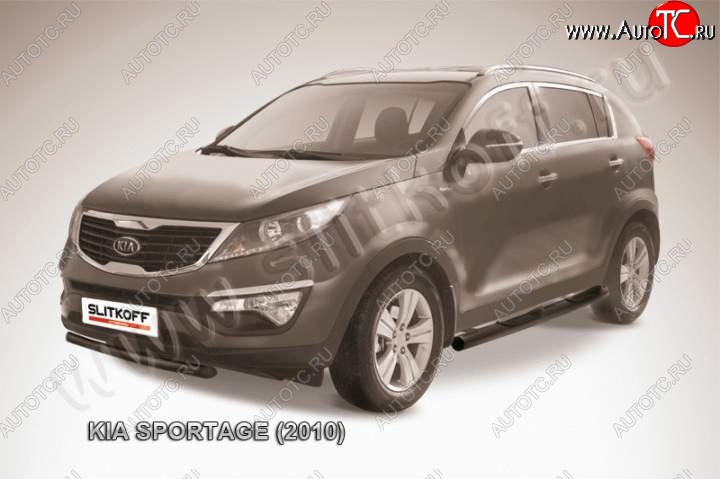 7 999 р. Защита переднего бампера из трубы d57 Slitkoff (короткая)  KIA Sportage  3 SL (2010-2014) дорестайлинг (Цвет: серебристый)  с доставкой в г. Воронеж