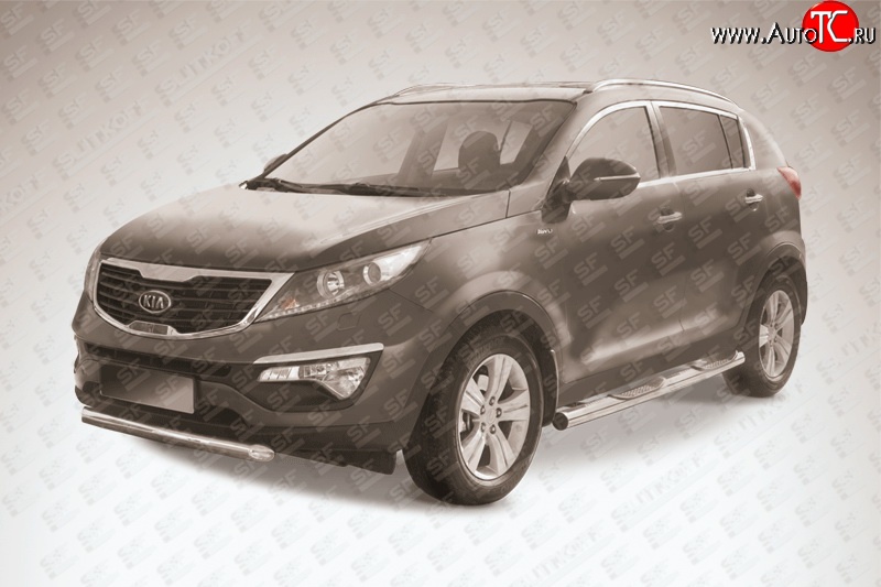 12 999 р. Защита переднего бампера из короткой трубы диаметром 76 мм Slitkoff  KIA Sportage  3 SL (2010-2014) дорестайлинг (Нержавейка, Полированная)  с доставкой в г. Воронеж