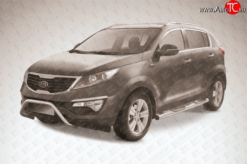 30 649 р. Усиленная защита переднего бампера из трубы диаметром 57 мм Slitkoff  KIA Sportage  3 SL (2010-2014) дорестайлинг (Нержавейка, Полированная)  с доставкой в г. Воронеж