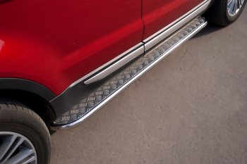 24 649 р. Пороги SLITKOFF d42 с листом Land Rover Range Rover Evoque 1 L538 дорестайлинг 5 дв. (2011-2015) (лист алюминий, труба нержавейка)  с доставкой в г. Воронеж. Увеличить фотографию 3