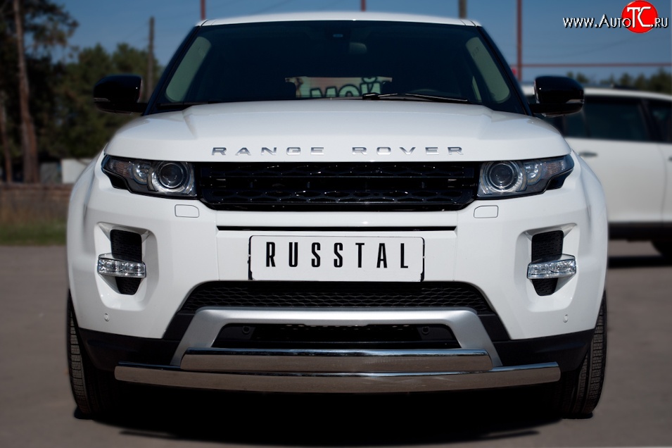 18 549 р. Защита переднего бампера (2 трубыØ75х42 мм, нержавейка) Russtal Land Rover Range Rover Evoque 1 L538 дорестайлинг 5 дв. (2011-2015)  с доставкой в г. Воронеж