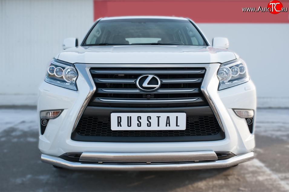 14 849 р. Защита переднего бампера (2 трубы Ø63 и 75х42 мм, нержавейка) Russtal Lexus GX460 J150 1-ый рестайлинг (2013-2019)  с доставкой в г. Воронеж