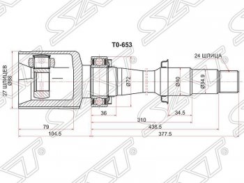 Шрус (внутренний/правый) SAT (27*24*40 мм) Lexus (Лексус) ES250 (ЕС)  XV60 (2012-2015),  ES300 (ес)  XV30 (2001-2003),  RX270 (рх)  AL10 (2010-2012),  RX300 (РХ)  XU30 (2003-2006),  RX330 (РХ)  XU30 (2003-2006),  RX350 (РХ) ( XU30,  AL10) (2003-2012),  RX400H (РХ)  XU30 (2005-2009),  RX450H (РХ)  AL10 (2009-2012), Toyota (Тойота) Camry (Камри) ( XV50,  XV55) (2011-2018),  Harrier (Хариер)  XU30 (2003-2013),  RAV4 (рав)  XA40 (2012-2015)