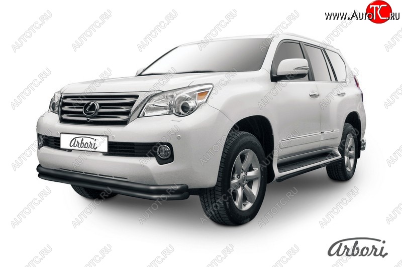 11 789 р. Защита переднего бампера Arbori (черная, 2 трубы d57 и 57 mm) Lexus GX460 J150 дорестайлинг (2009-2013)  с доставкой в г. Воронеж
