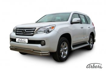 19 349 р. Защита переднего бампера Arbori (нержавейка, 3 трубы d57, 57 и 42 mm) Lexus GX460 J150 дорестайлинг (2009-2013)  с доставкой в г. Воронеж. Увеличить фотографию 2
