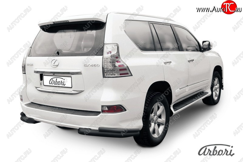 10 979 р. Защита заднего бампера Arbori (уголки, черная, 2 трубы d76 и 42 mm).  Lexus GX460  J150 (2009-2013) дорестайлинг  с доставкой в г. Воронеж