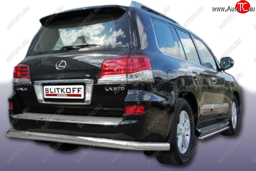 16 849 р. Защита заднего бампера Slitkoff (Ø 76 мм)  Lexus LX570  J200 (2012-2015) 1-ый рестайлинг (Сталь с полимерным покрытием. Цвет: серебристый)  с доставкой в г. Воронеж