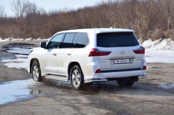 25 289 р. Защита заднего бампера Petroil Tuning (уголки двойные, d63/51)  Lexus LX450d  J200 (2015-2022) 2-ой рестайлинг (Нержавеющая полированная сталь)  с доставкой в г. Воронеж. Увеличить фотографию 1