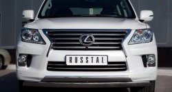 17 999 р. Защита переднего бампера (2 трубыØ75х42 мм, нержавейка) Russtal  Lexus LX570  J200 (2007-2012) дорестайлинг  с доставкой в г. Воронеж. Увеличить фотографию 1