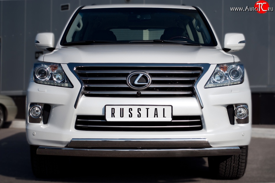 17 999 р. Защита переднего бампера (2 трубыØ75х42 мм, нержавейка) Russtal  Lexus LX570  J200 (2007-2012) дорестайлинг  с доставкой в г. Воронеж