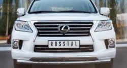 25 999 р. Защита переднего бампера (2 трубыØ76 и 63 мм, нержавейка) Russtal  Lexus LX570  J200 (2007-2012) дорестайлинг  с доставкой в г. Воронеж. Увеличить фотографию 1