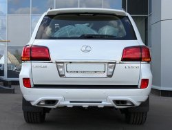 27 499 р. Накладка на задний бампер GOLDMAN EXCLUSIVE Lexus LX570 J200 1-ый рестайлинг (2012-2015) (Неокрашенная)  с доставкой в г. Воронеж. Увеличить фотографию 2