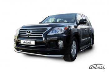 18 269 р. Защита переднего бампера Arbori (черная, 1 труба d76 mm).  Lexus LX570  J200 (2012-2015) 1-ый рестайлинг  с доставкой в г. Воронеж. Увеличить фотографию 2