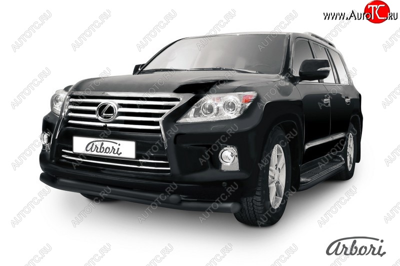 15 389 р. Защита переднего бампера Arbori (черная, 2 трубы d76 и 57 mm) Lexus LX570 J200 1-ый рестайлинг (2012-2015)  с доставкой в г. Воронеж