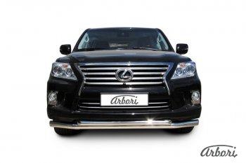 Защита переднего бампера Arbori (нержавейка, 2 трубы d76 и 57 mm) Lexus LX570  J200 (2012-2015) 1-ый рестайлинг