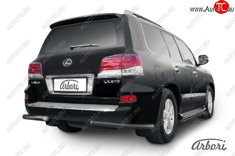 9 719 р. Защита заднего бампера Arbori (уголки, черная, 1 труба d76 mm). Lexus LX570 J200 1-ый рестайлинг (2012-2015)  с доставкой в г. Воронеж