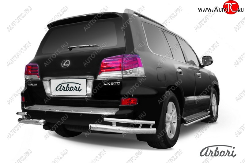 21 779 р. Защита заднего бампера Arbori (уголки, нержавейка, 2 труба d76 и 42 mm).  Lexus LX570  J200 (2012-2015) 1-ый рестайлинг  с доставкой в г. Воронеж