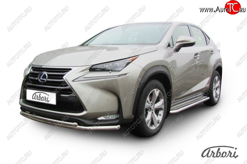 15 029 р. Защита переднего бампера Arbori (нержавейка, 2 трубы d57 и 42 mm) Lexus NX300h Z10 дорестайлинг (2014-2017)  с доставкой в г. Воронеж