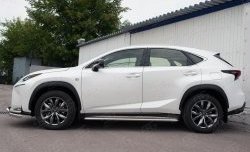 24 649 р. Порожки для ног (Ø42) SLITKOFF Lexus NX200 Z10 дорестайлинг (2014-2017) (лист - алюминий, профиль - нержавейка)  с доставкой в г. Воронеж. Увеличить фотографию 2